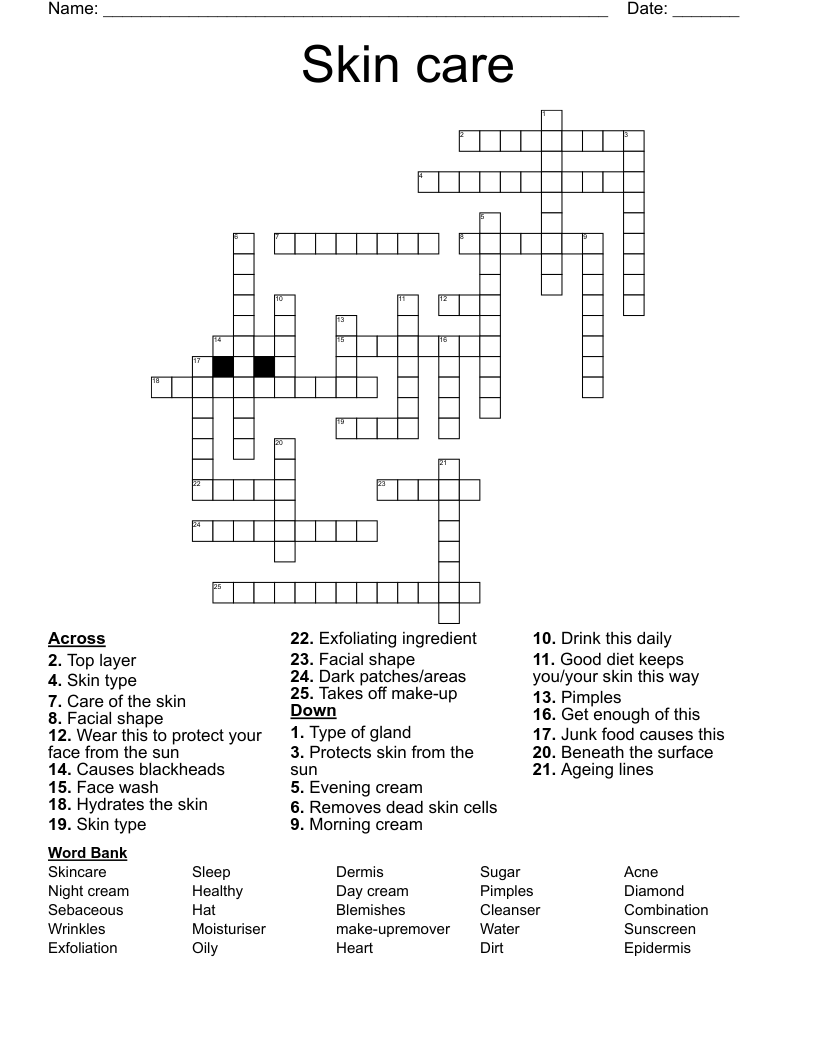 Skin Care Crossword WordMint