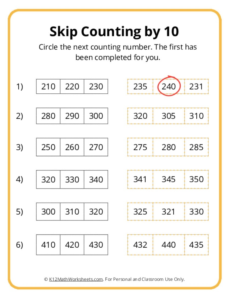SKip Counting By 10 Worksheets SKip Counting By 10 Worksheets