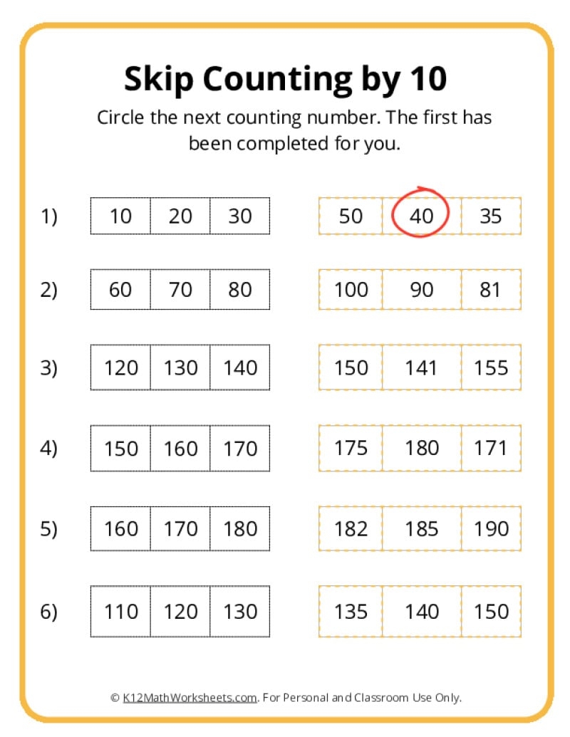 SKip Counting By 10 Worksheets SKip Counting By 10 Worksheets