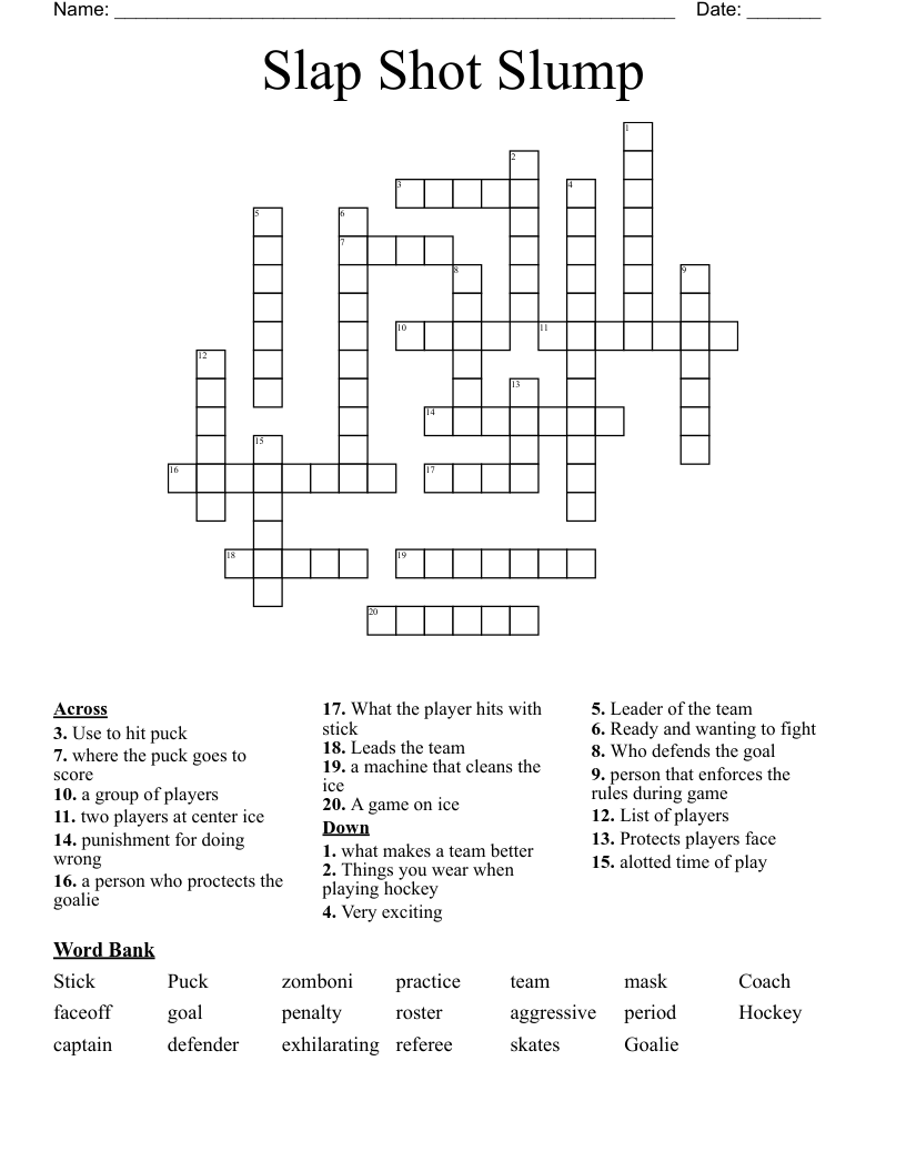 Slap Shot Slump Crossword WordMint Slap Shot Slump Crossword WordMint
