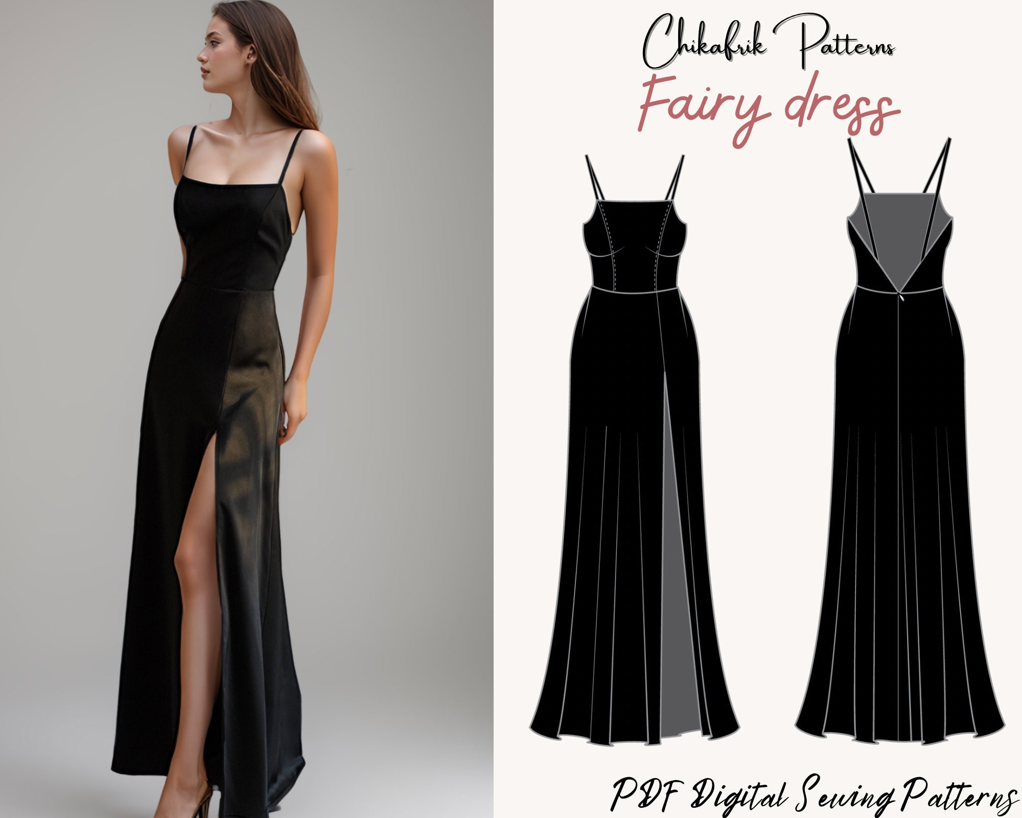 Slit Maxi Dress Sewing Pattern Open Back Evening Gown PDF Pattern Slit Maxi Dress Sewing Pattern Open Back Evening Gown PDF Pattern