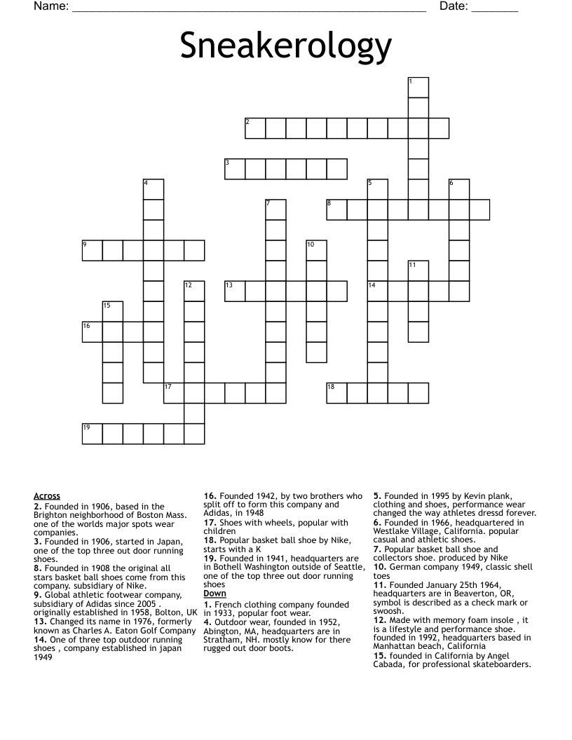 Sneakerology Crossword WordMint Sneakerology Crossword WordMint