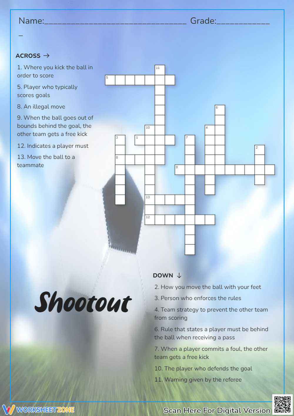 Soccer Crossword Puzzle Worksheets Printable