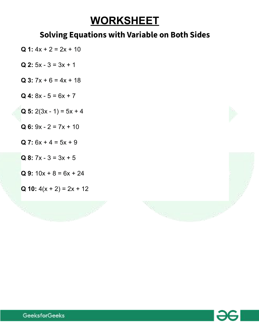 Solving Equations With Variable On Both Sides GeeksforGeeks Solving Equations With Variable On Both Sides GeeksforGeeks