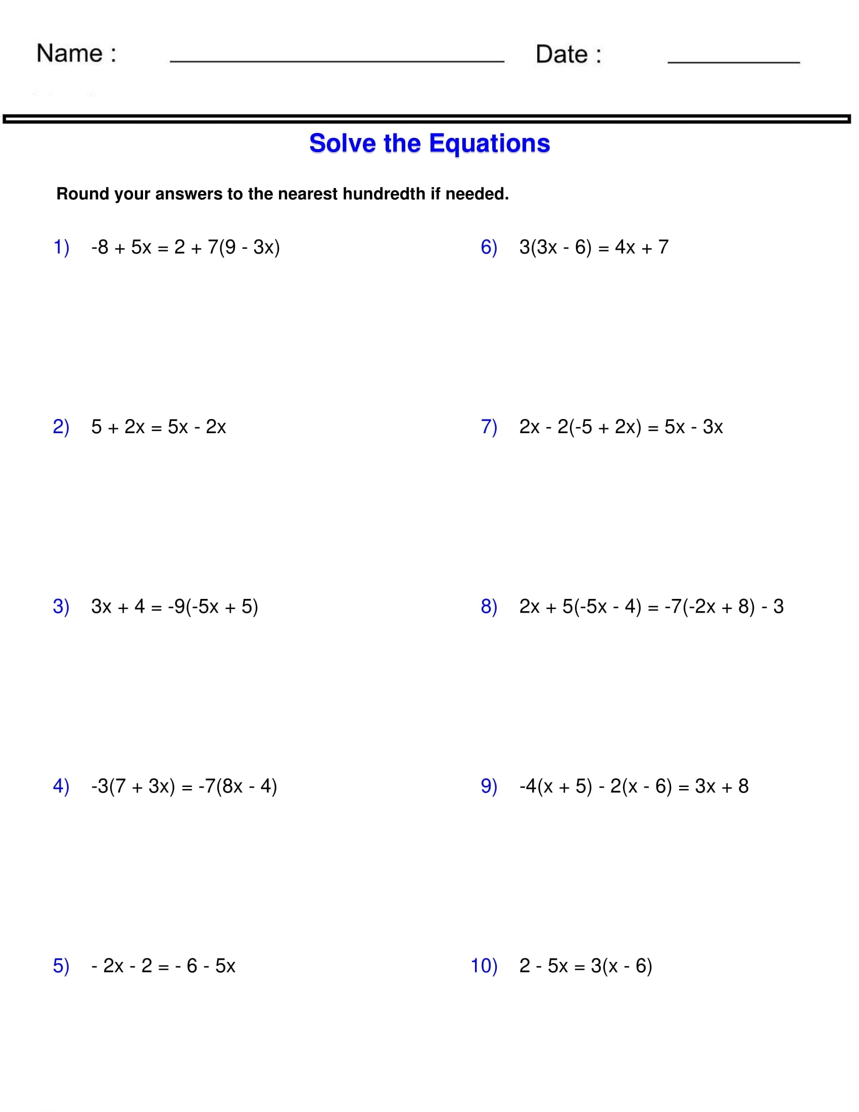 Solving Equations With Variables On Both Sides Worksheet Made By Teachers Solving Equations With Variables On Both Sides Worksheet Made By Teachers