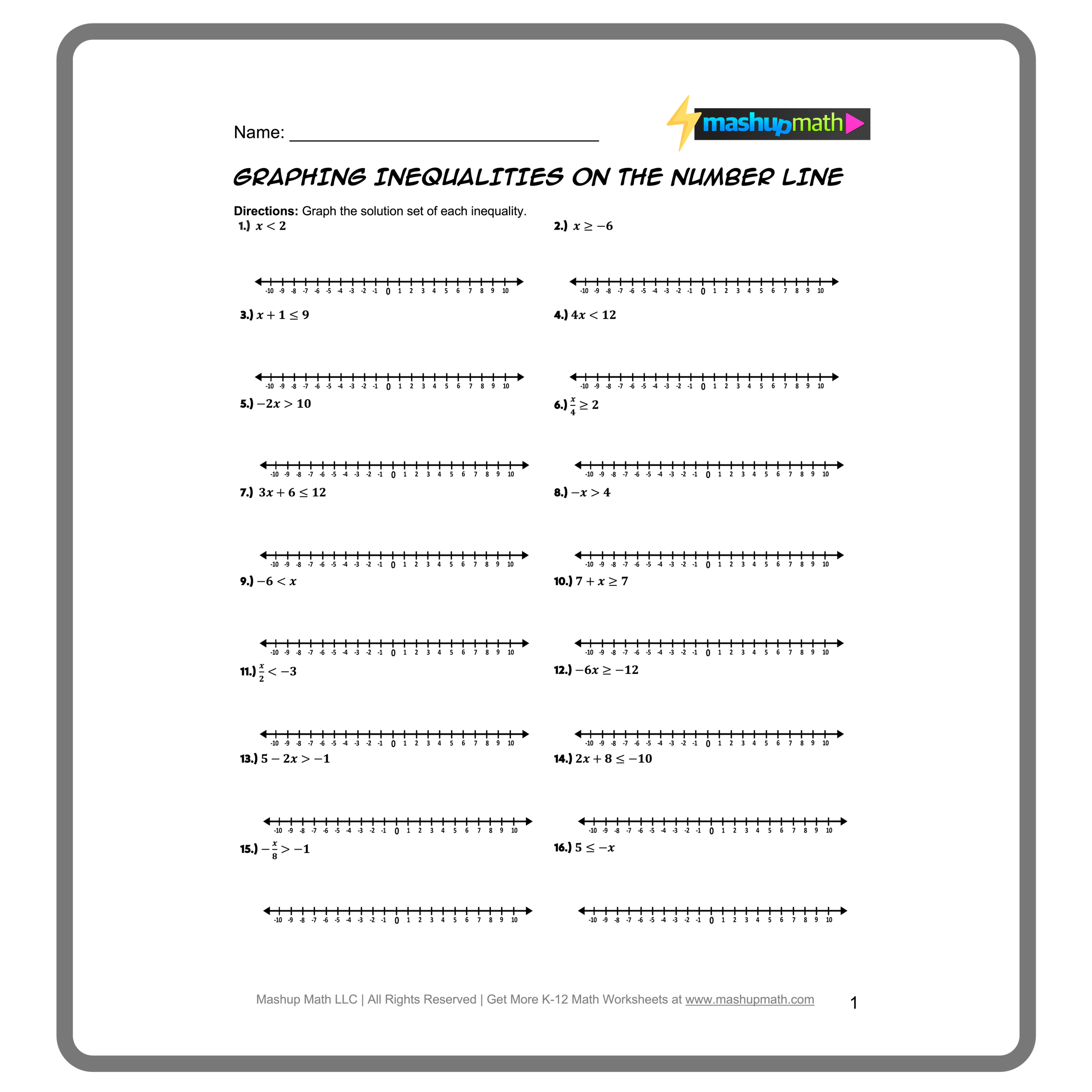 one step inequalities worksheet one step inequalities worksheet