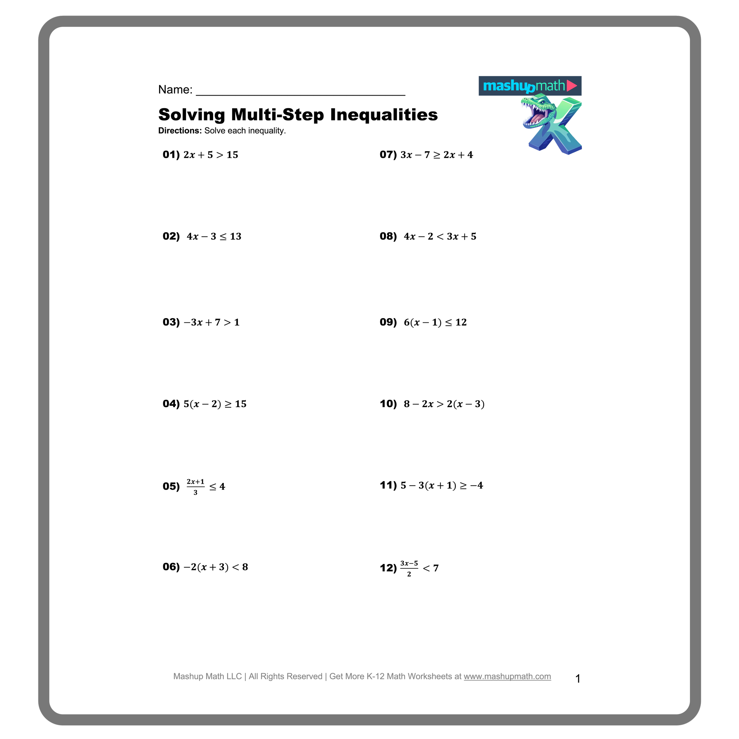 Solving Inequalities Worksheets Printable With Answers Mashup Math Solving Inequalities Worksheets Printable With Answers Mashup Math