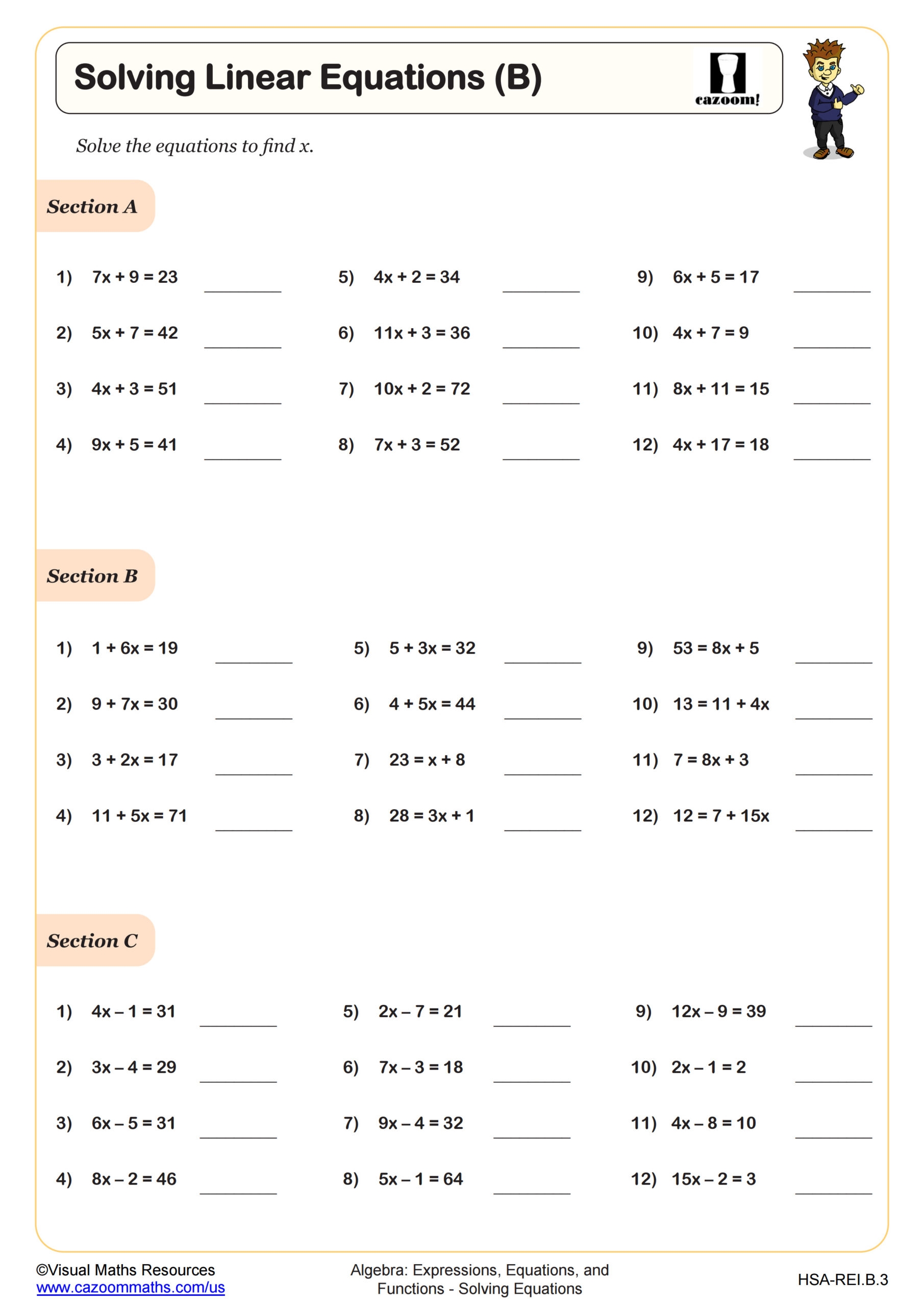 Solving Linear Equations A Worksheet Algebra I PDF Worksheets Cazoom Math Solving Linear Equations A Worksheet Algebra I PDF Worksheets Cazoom Math