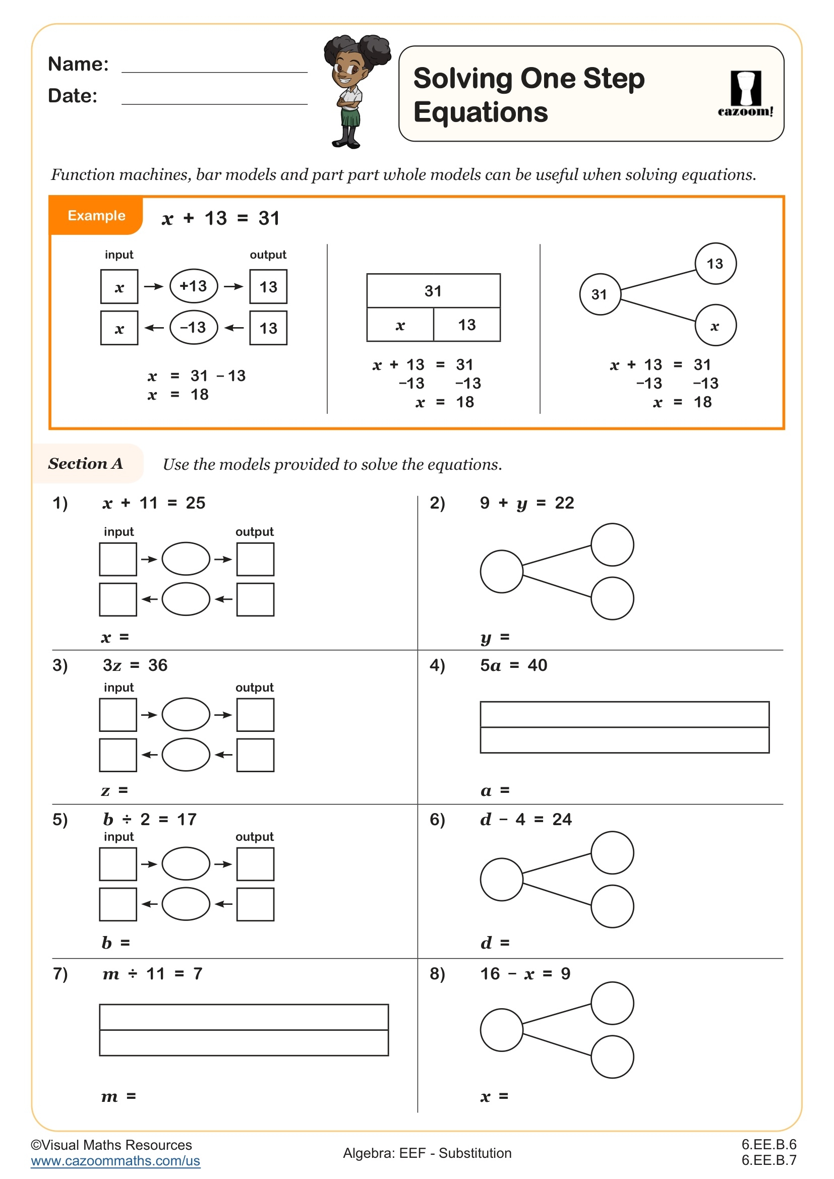Solving One Step Equations Worksheet Fun And Engaging 6th Grade And 6th Grade Algebra EEF Worksheet Cazoom Math Solving One Step Equations Worksheet Fun And Engaging 6th Grade And 6th Grade Algebra EEF Worksheet Cazoom Math
