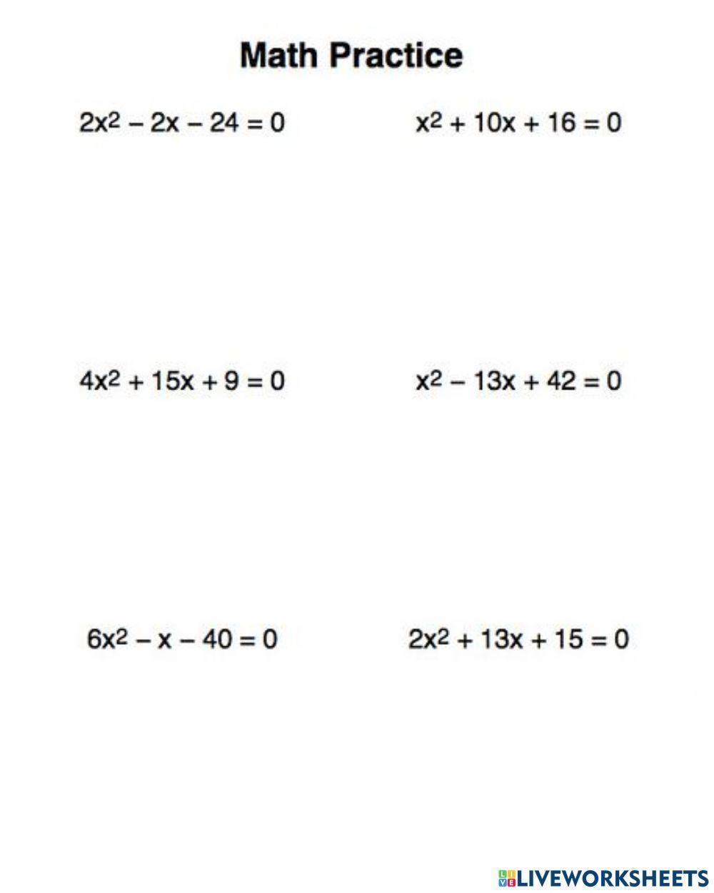 worksheet solving quadratic equations by factoring worksheet solving quadratic equations by factoring