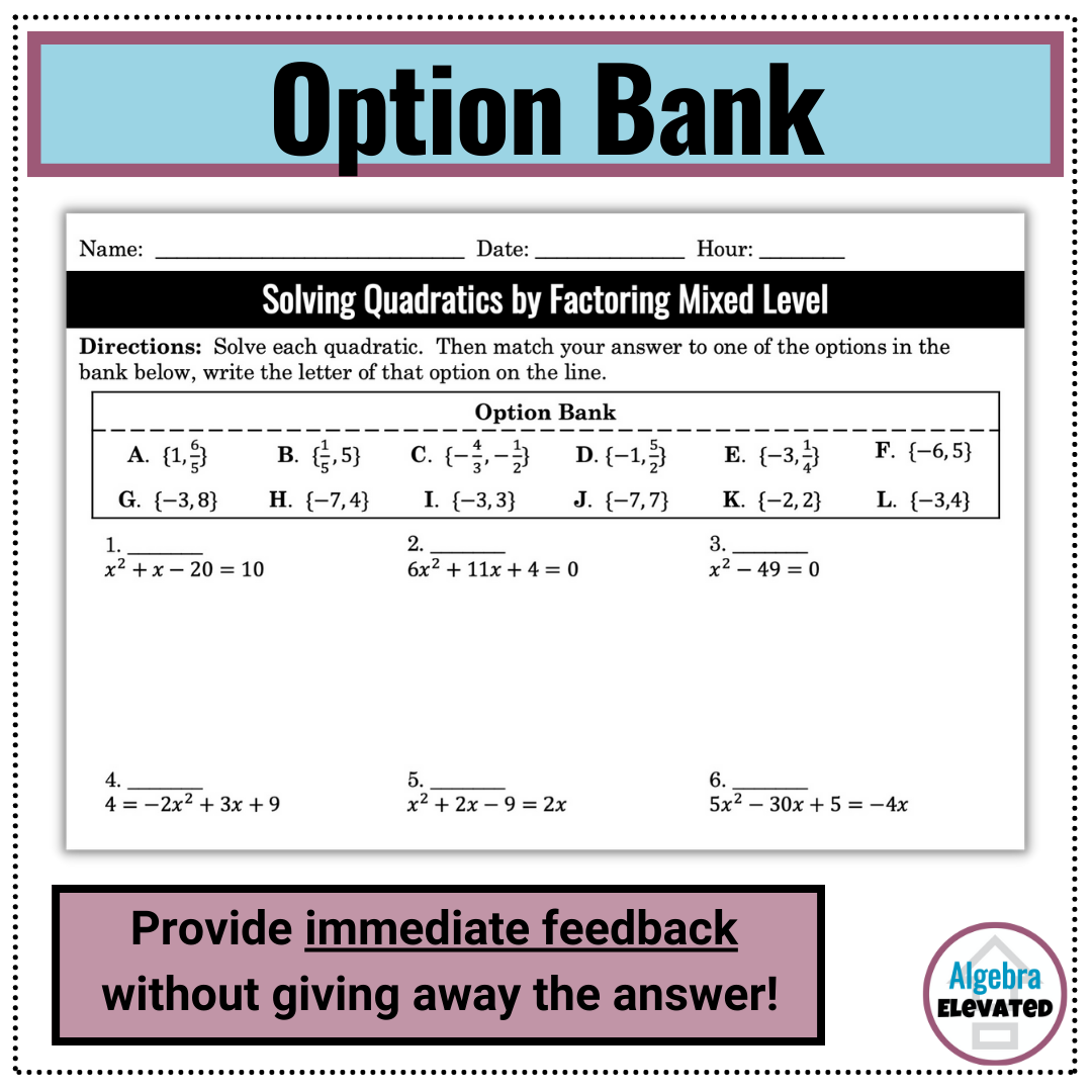 solving quadratics by factoring worksheet