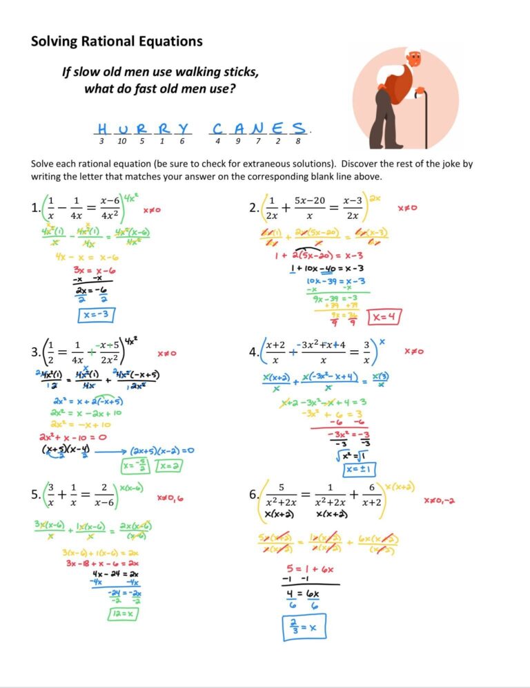 Solving Rational Equations Joke Worksheet 6 With Answer Key TPT