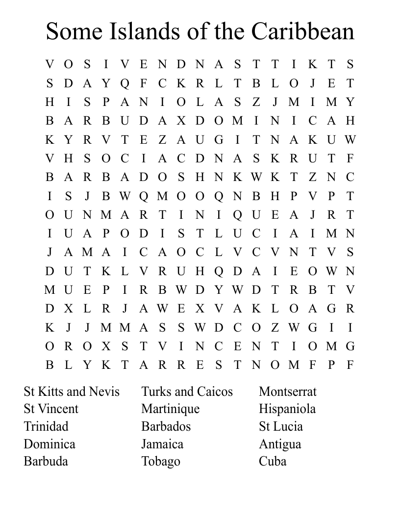 Some Islands Of The Caribbean Word Search WordMint Some Islands Of The Caribbean Word Search WordMint