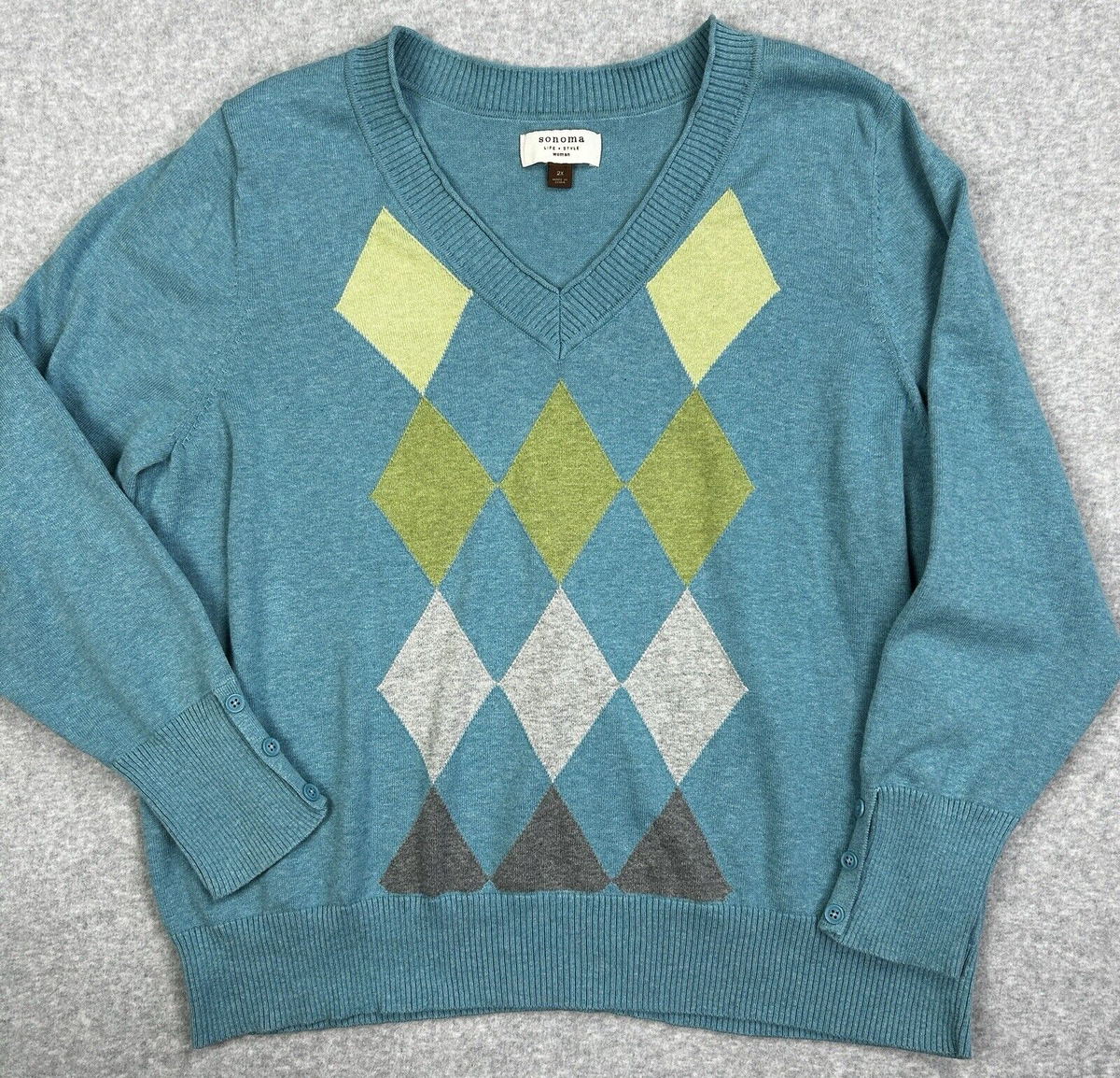 Sonoma Argyle Sweater Womens 2X Blue Diamond Pattern V Neck Preppy 100 Cotton EBay Sonoma Argyle Sweater Womens 2X Blue Diamond Pattern V Neck Preppy 100 Cotton EBay