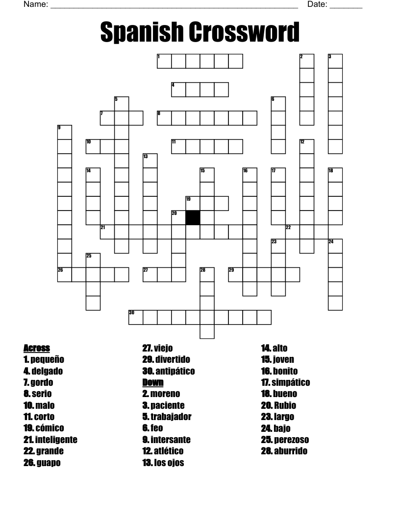 Spanish 2 Crossword WordMint Spanish 2 Crossword WordMint