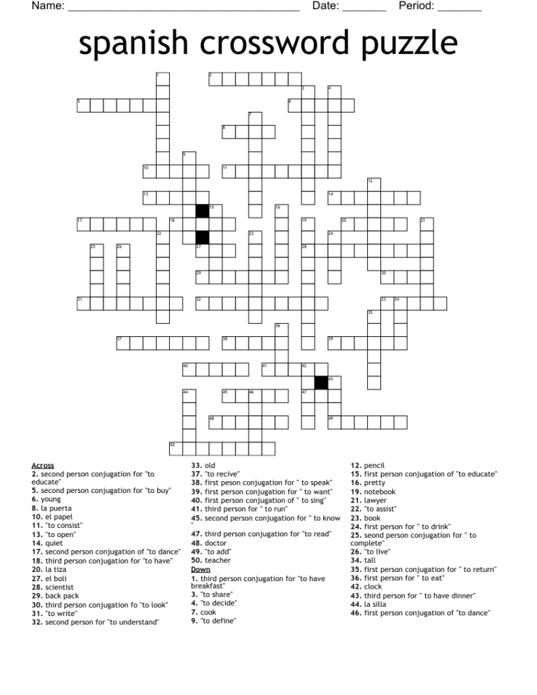 Spanish Crossword Puzzle WordMint