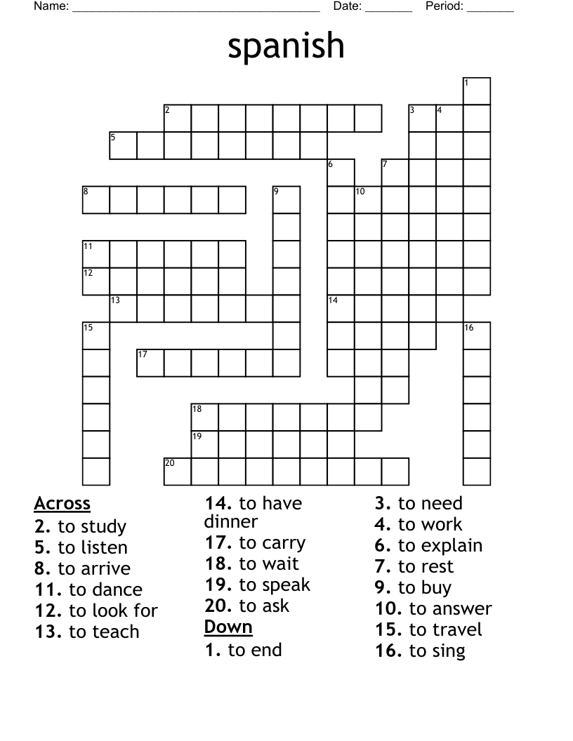 Spanish Crossword WordMint Spanish Crossword WordMint