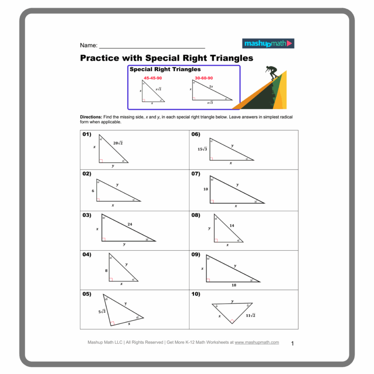 Special Right Triangles Worksheets Printable Mashup Math