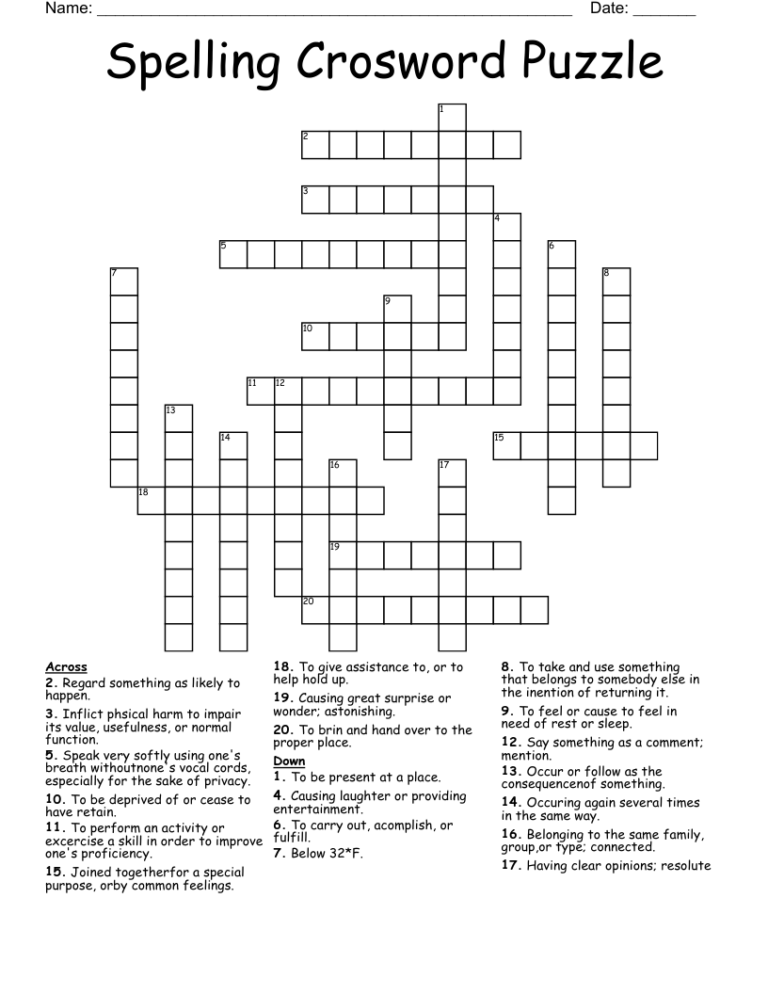 Spelling Crosword Puzzle Crossword WordMint