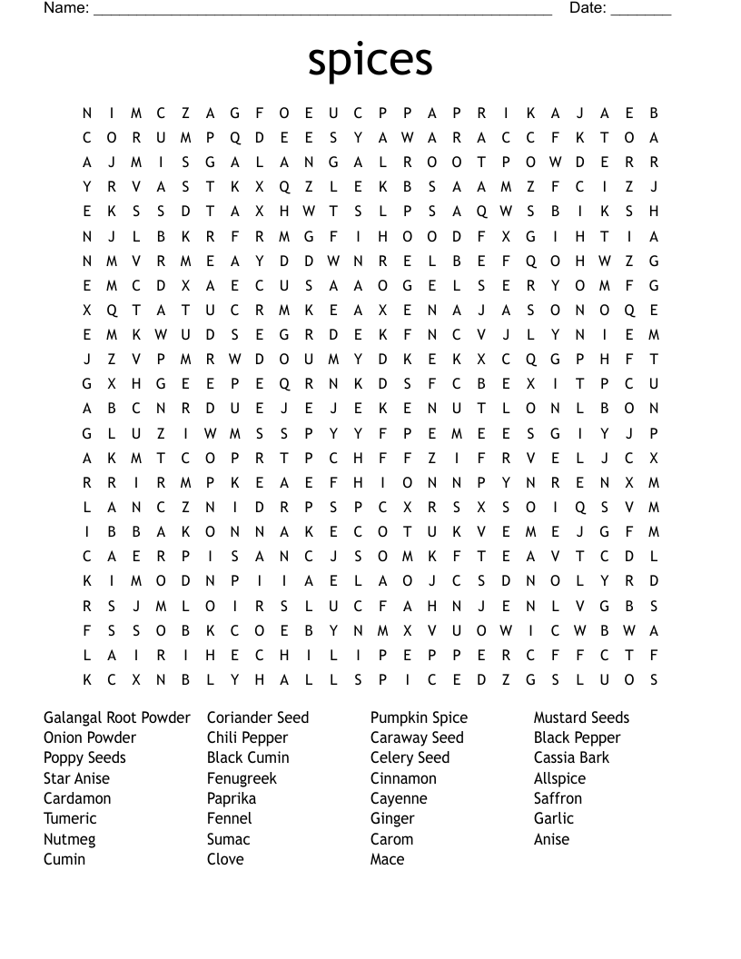 Spices Word Search WordMint Spices Word Search WordMint