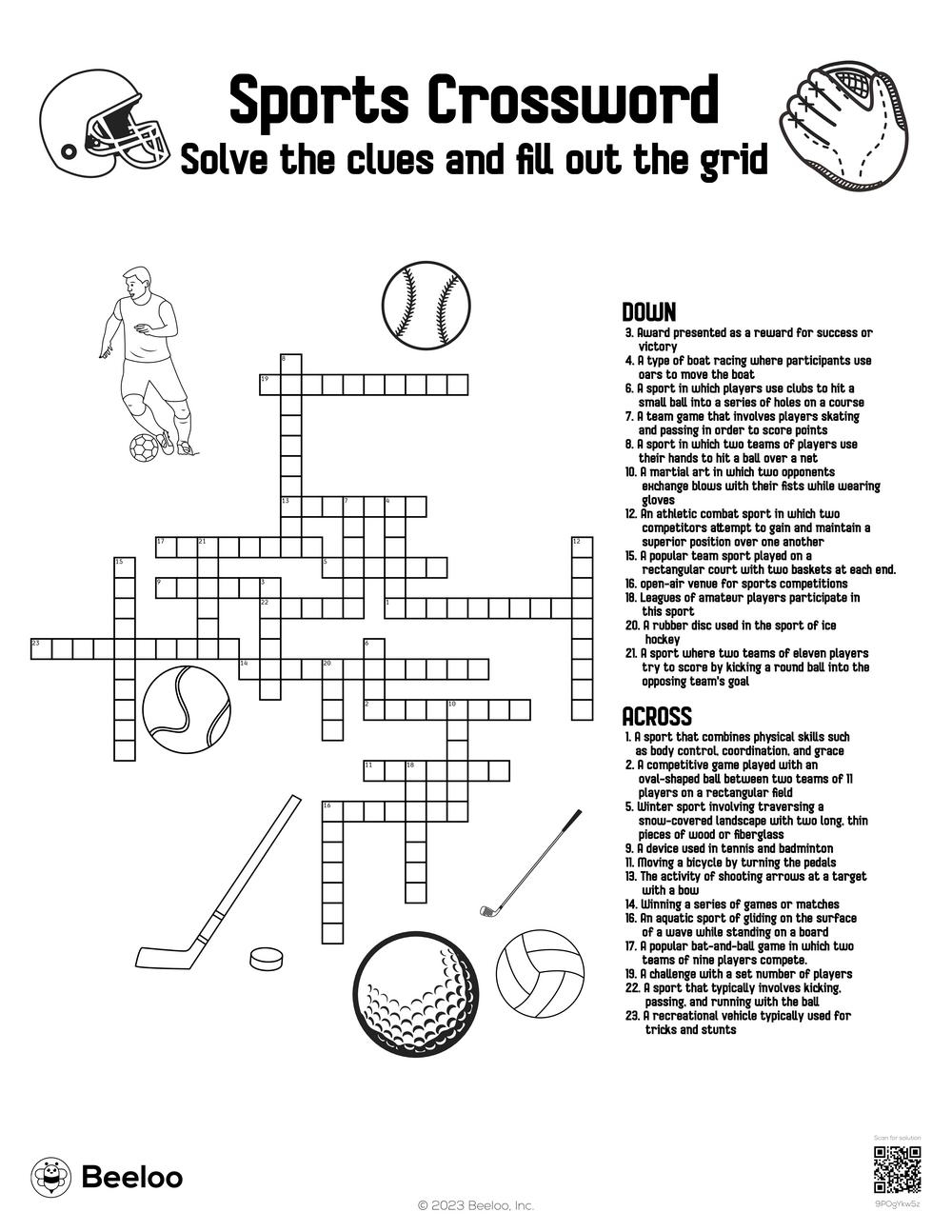 Sports Crossword Beeloo Printable Crafts And Activities For Kids