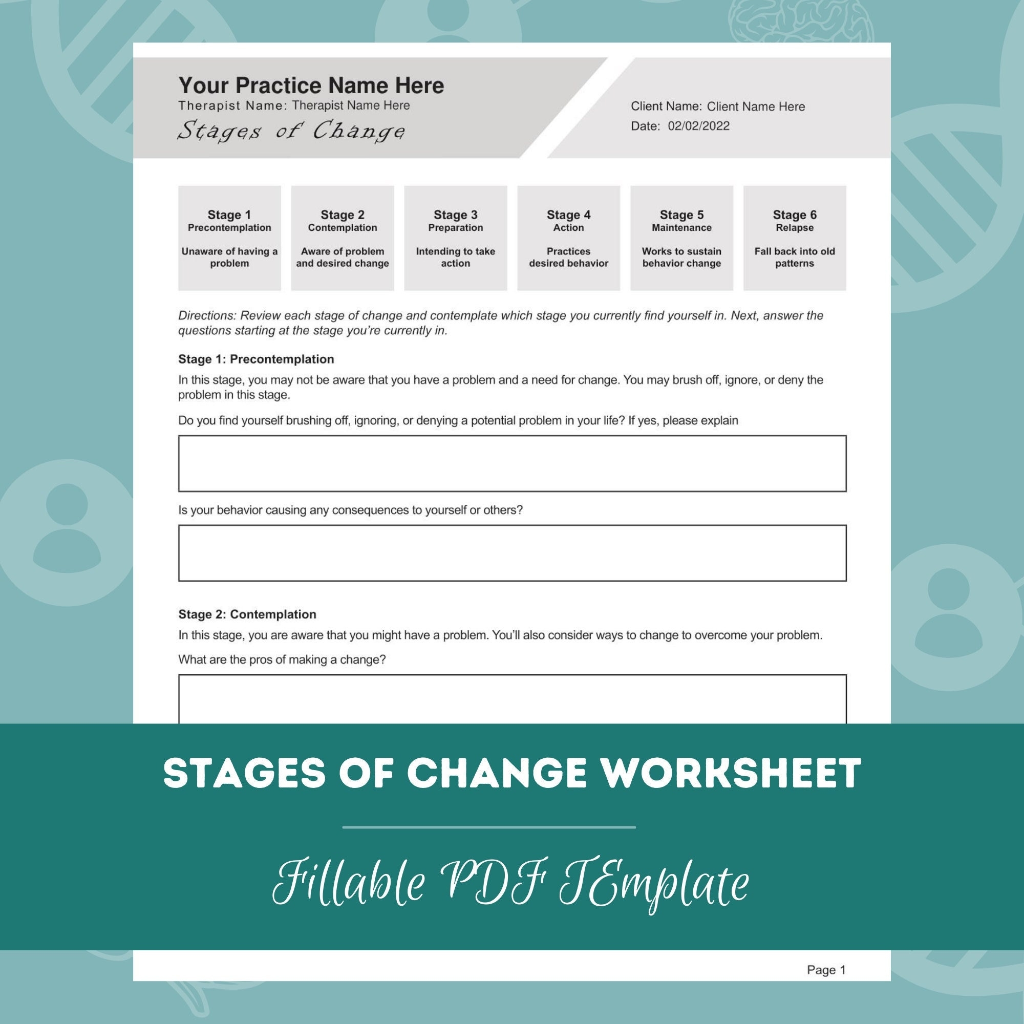 Stages Of Change Worksheet Editable Fillable PDF Template For Counselors Psychologists Therapists Etsy Stages Of Change Worksheet Editable Fillable PDF Template For Counselors Psychologists Therapists Etsy