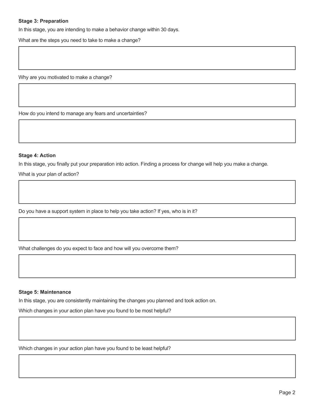 stages of change worksheet stages of change worksheet
