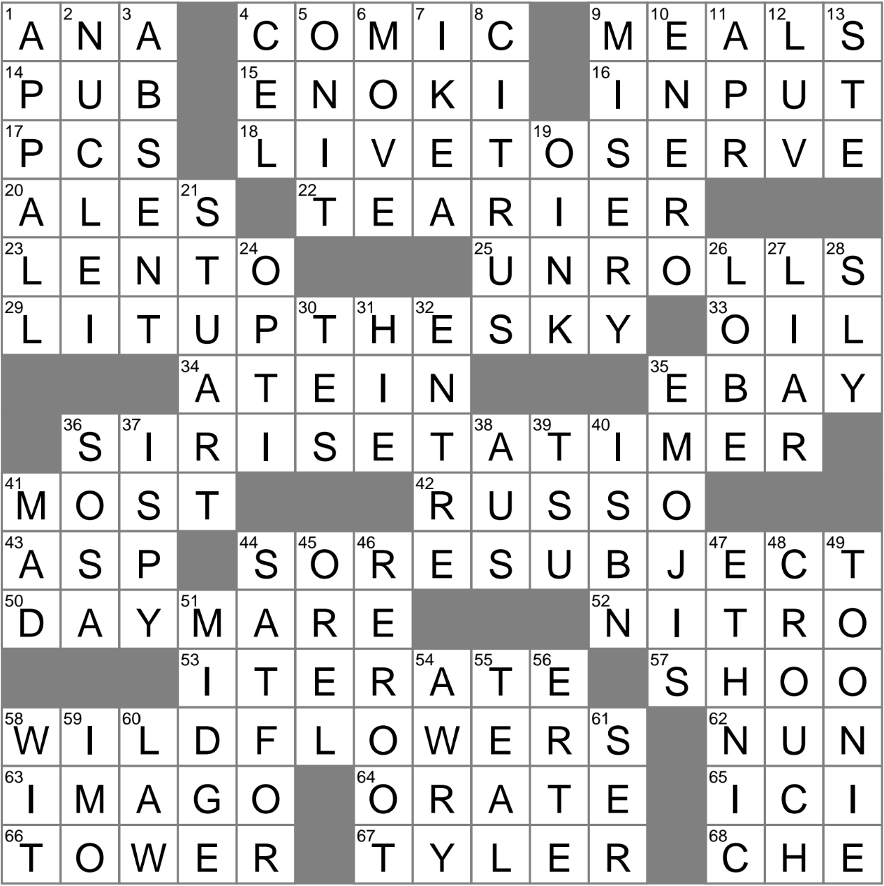 Stand up Individual Crossword Clue Archives LAXCrossword
