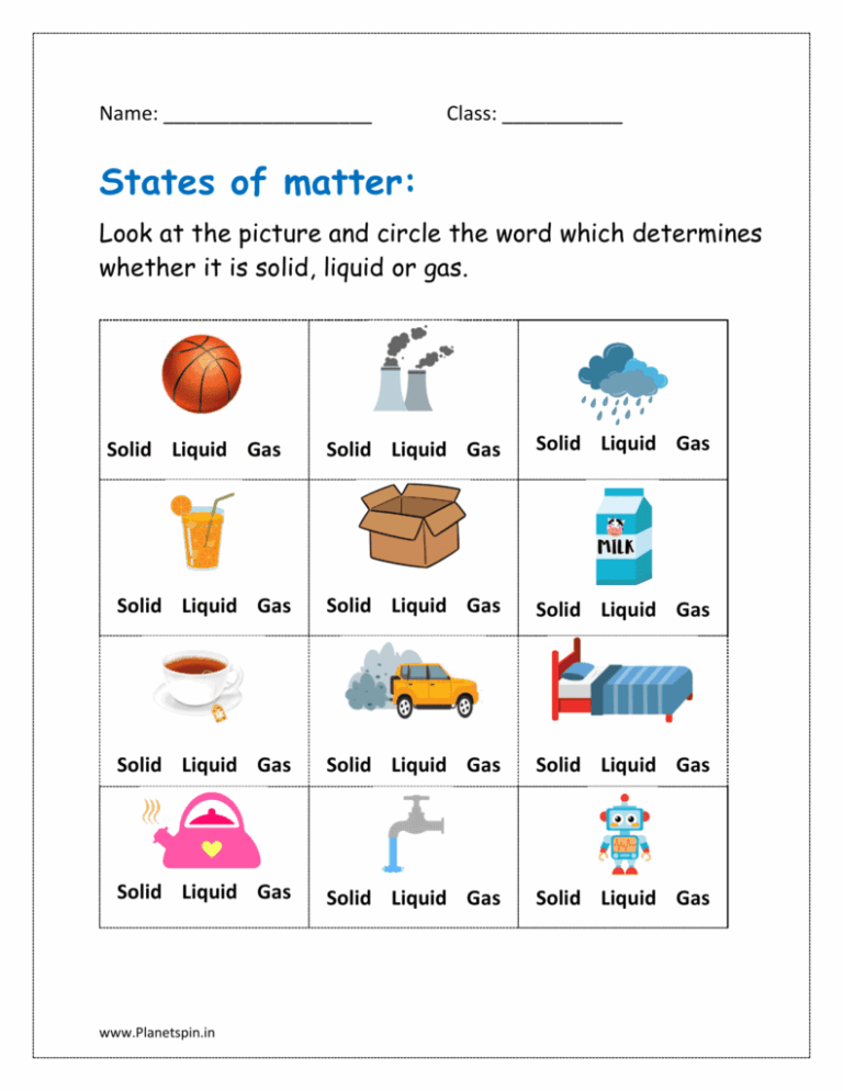 States Of Matter Worksheet Solid Liquid Gas Worksheet