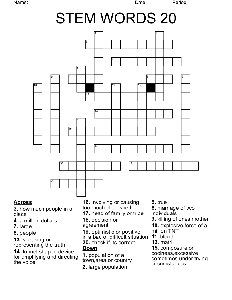 STEM WORDS 20 Crossword WordMint STEM WORDS 20 Crossword WordMint