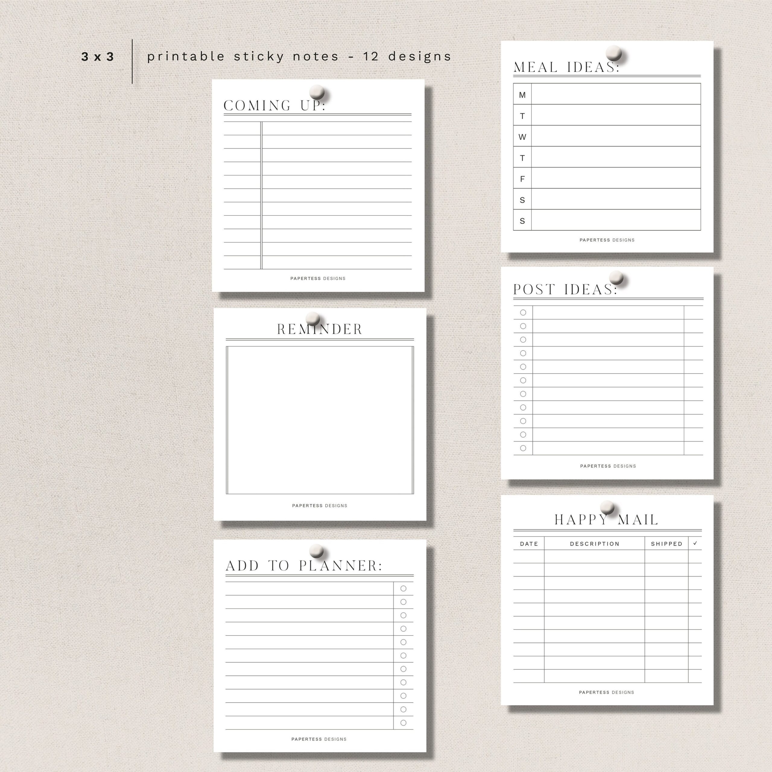 STICKY NOTES 12 Minimal Functional Designs 3 X 3 Printable Digital Download Etsy