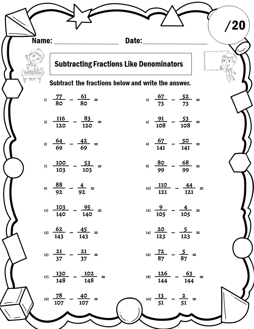 Subtract Fractions Worksheets For 5th 6th Grade Like Denominators Made By Teachers Subtract Fractions Worksheets For 5th 6th Grade Like Denominators Made By Teachers