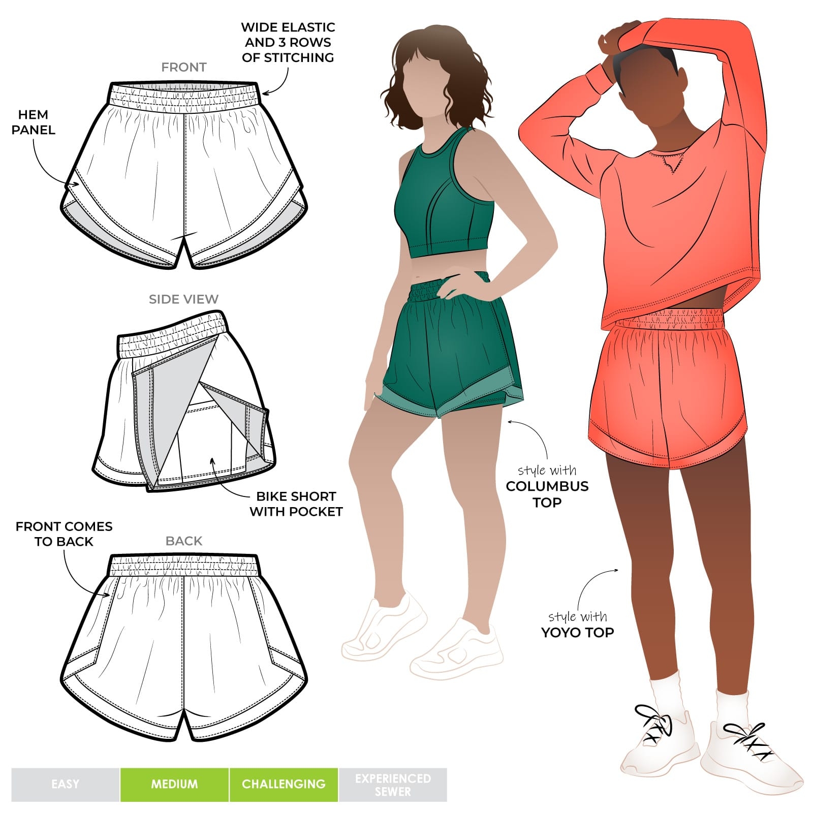 Sunday Active Short Sewing Pattern Casual Patterns Style Arc
