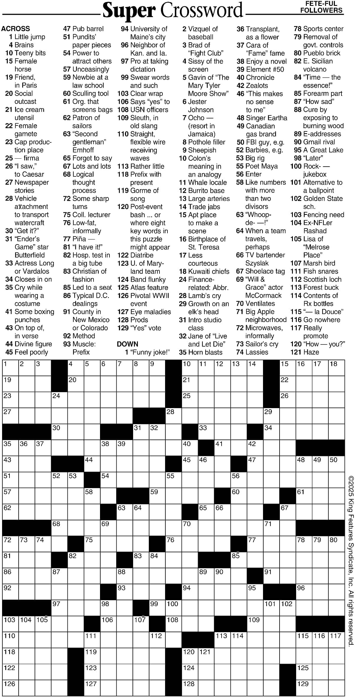 Super Crossword Fete ful Followers Your West Central Voice Super Crossword Fete ful Followers Your West Central Voice