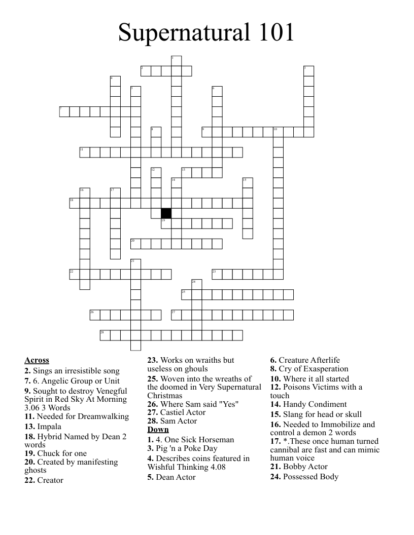 Supernatural 101 Crossword WordMint Supernatural 101 Crossword WordMint
