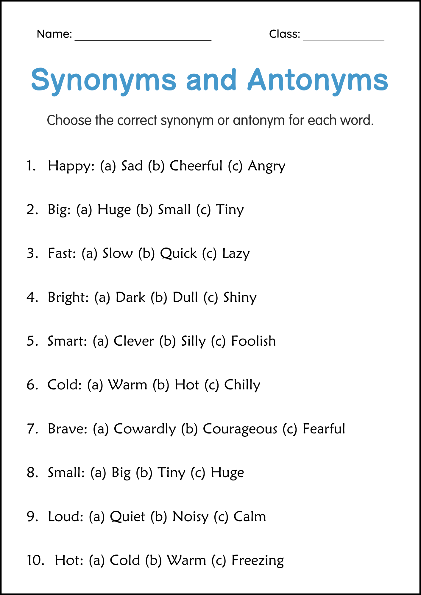 Synonyms And Antonyms Grammar Worksheet For Grade 2 Made By Teachers Synonyms And Antonyms Grammar Worksheet For Grade 2 Made By Teachers