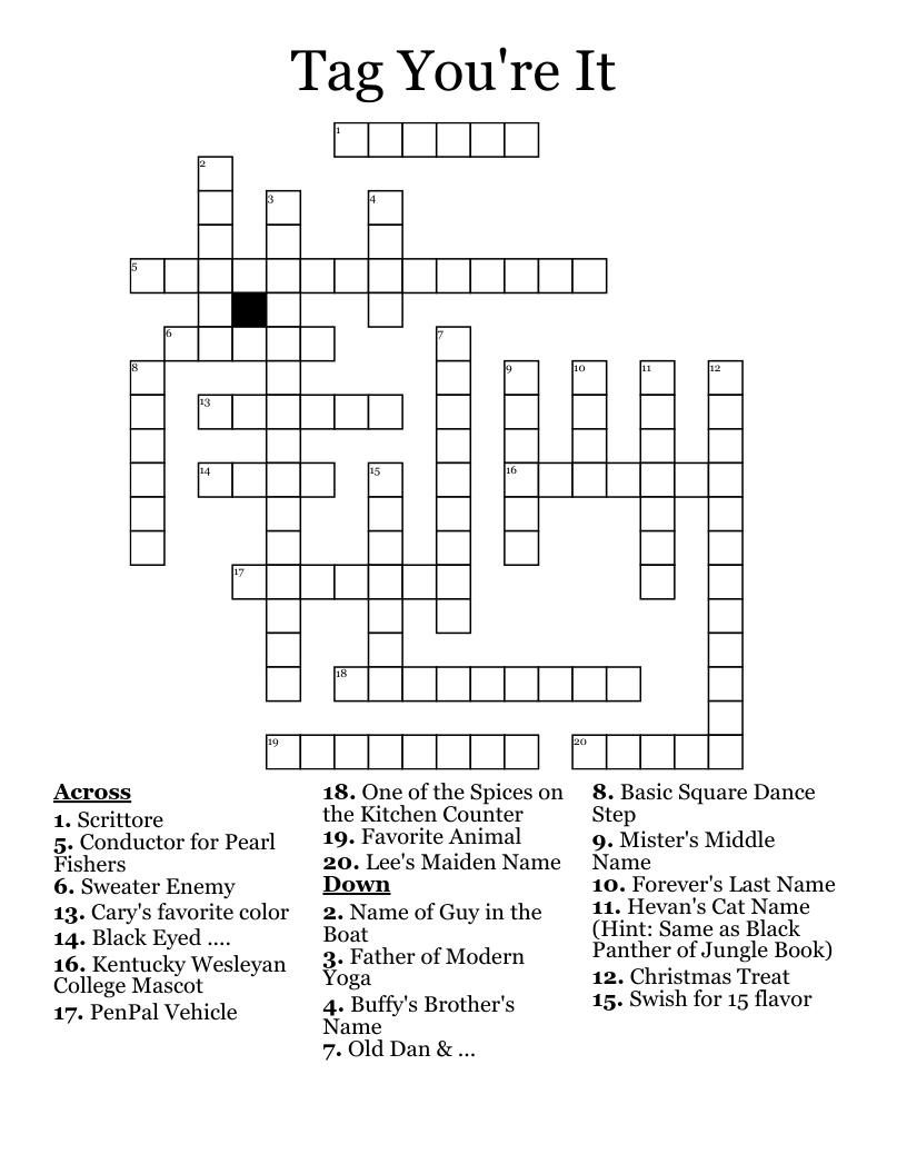 Tag You re It Crossword WordMint Tag You re It Crossword WordMint