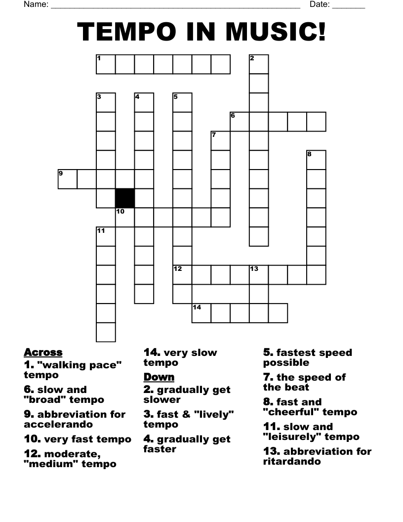 TEMPO IN MUSIC Crossword WordMint TEMPO IN MUSIC Crossword WordMint
