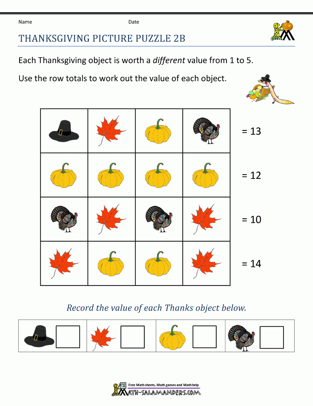 Thanksgiving Math Puzzles Thanksgiving Math Puzzles