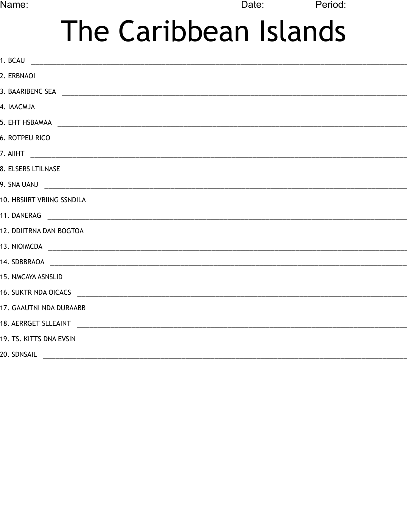 The Caribbean Islands Word Scramble WordMint The Caribbean Islands Word Scramble WordMint