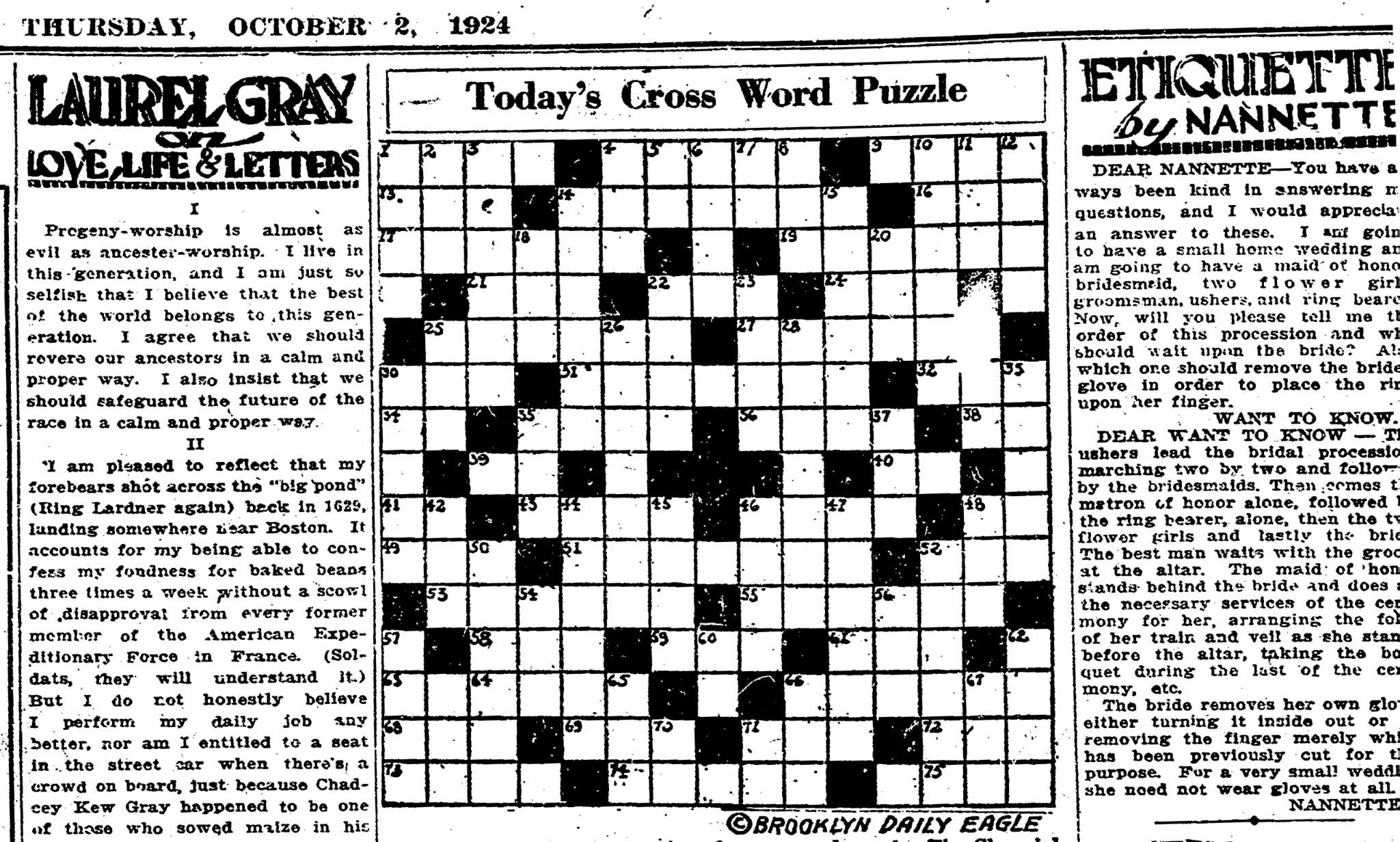 The Chronicle s First Crossword Puzzle From 1924 Ages Poorly The Chronicle s First Crossword Puzzle From 1924 Ages Poorly