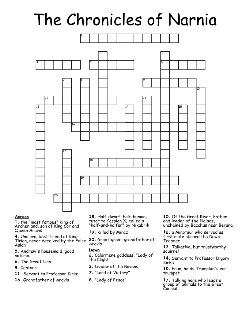 The Chronicles Of Narnia Crossword WordMint