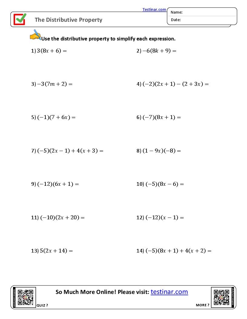 The Distributive Property Worksheets The Distributive Property Worksheets
