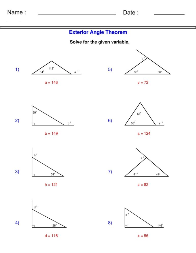 The Exterior Angle Theorem Triangle Worksheets Made By Teachers