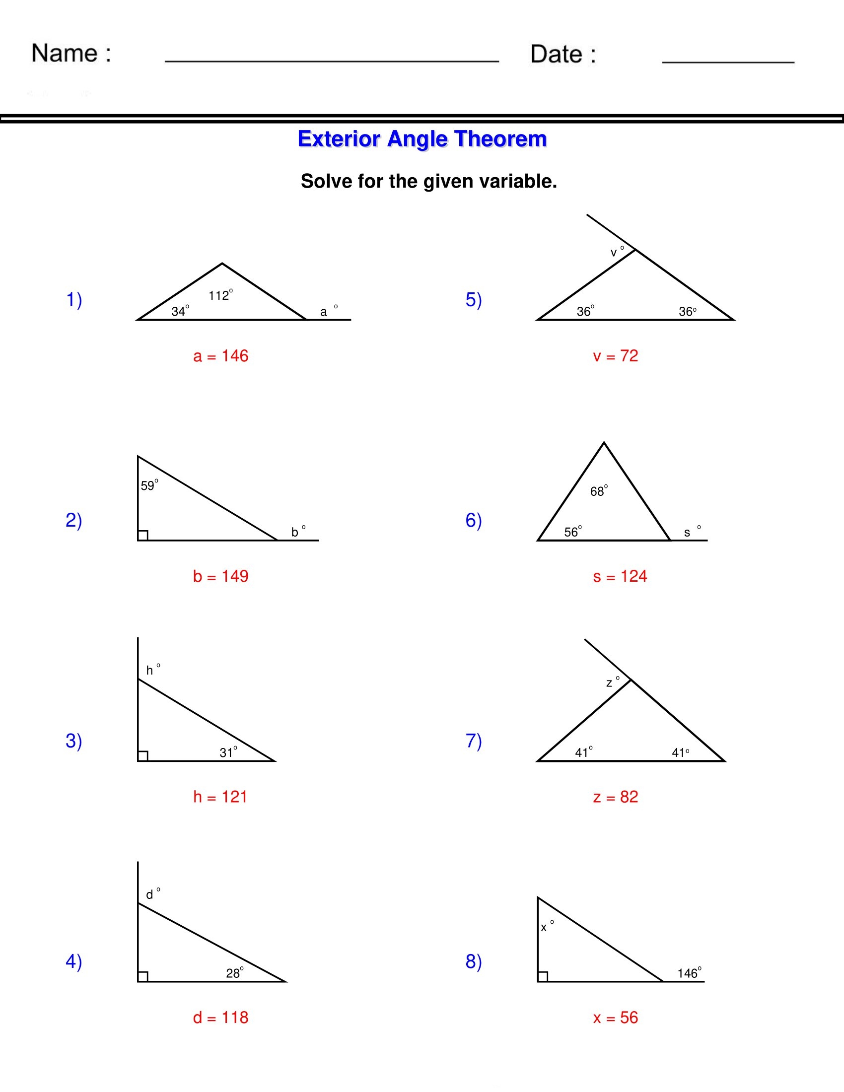 The Exterior Angle Theorem Triangle Worksheets Made By Teachers The Exterior Angle Theorem Triangle Worksheets Made By Teachers