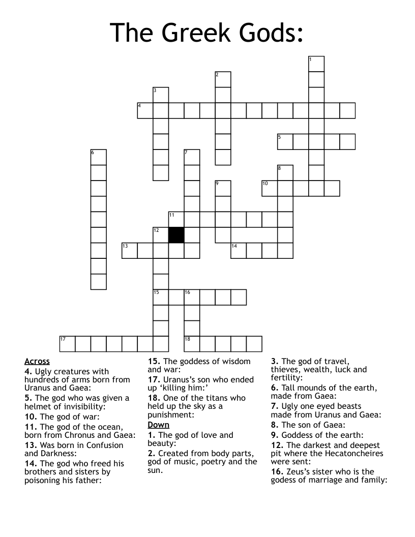 The Greek Gods Crossword WordMint The Greek Gods Crossword WordMint