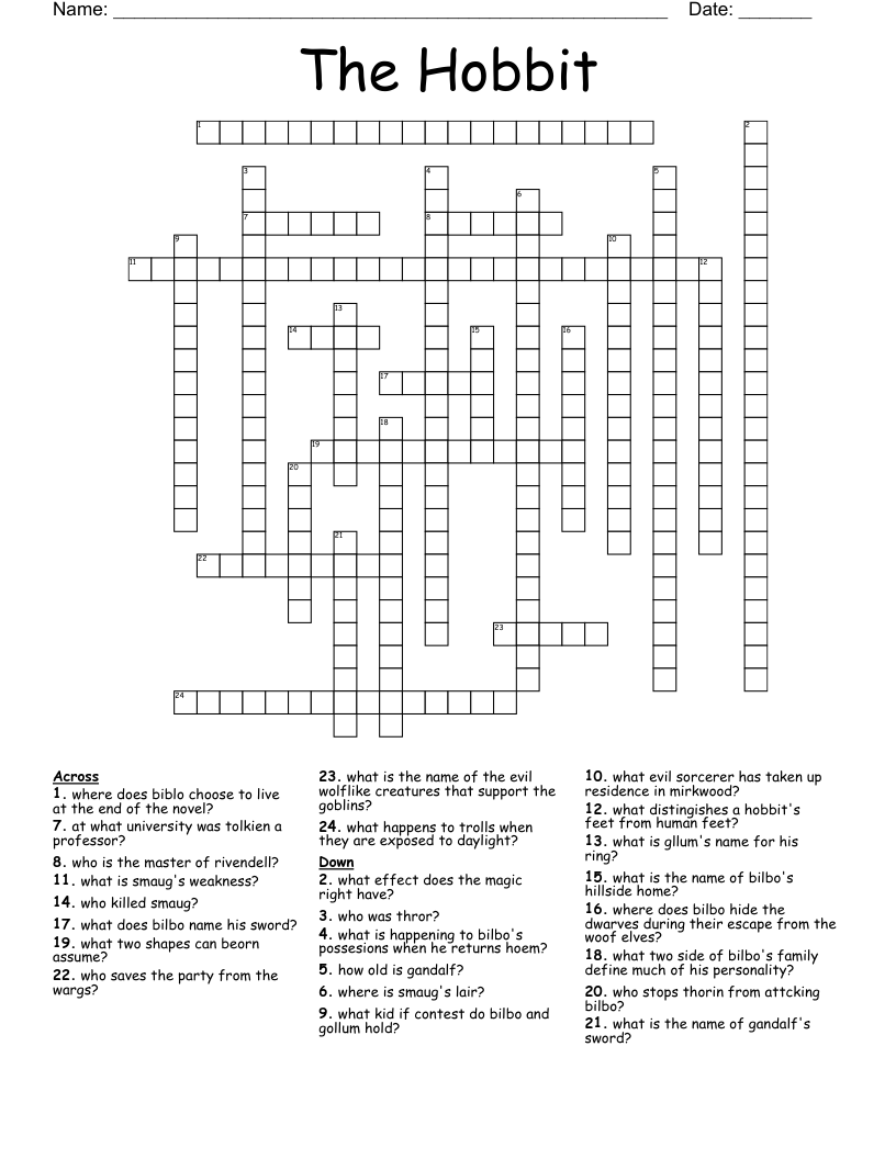 The Hobbit Crossword WordMint The Hobbit Crossword WordMint