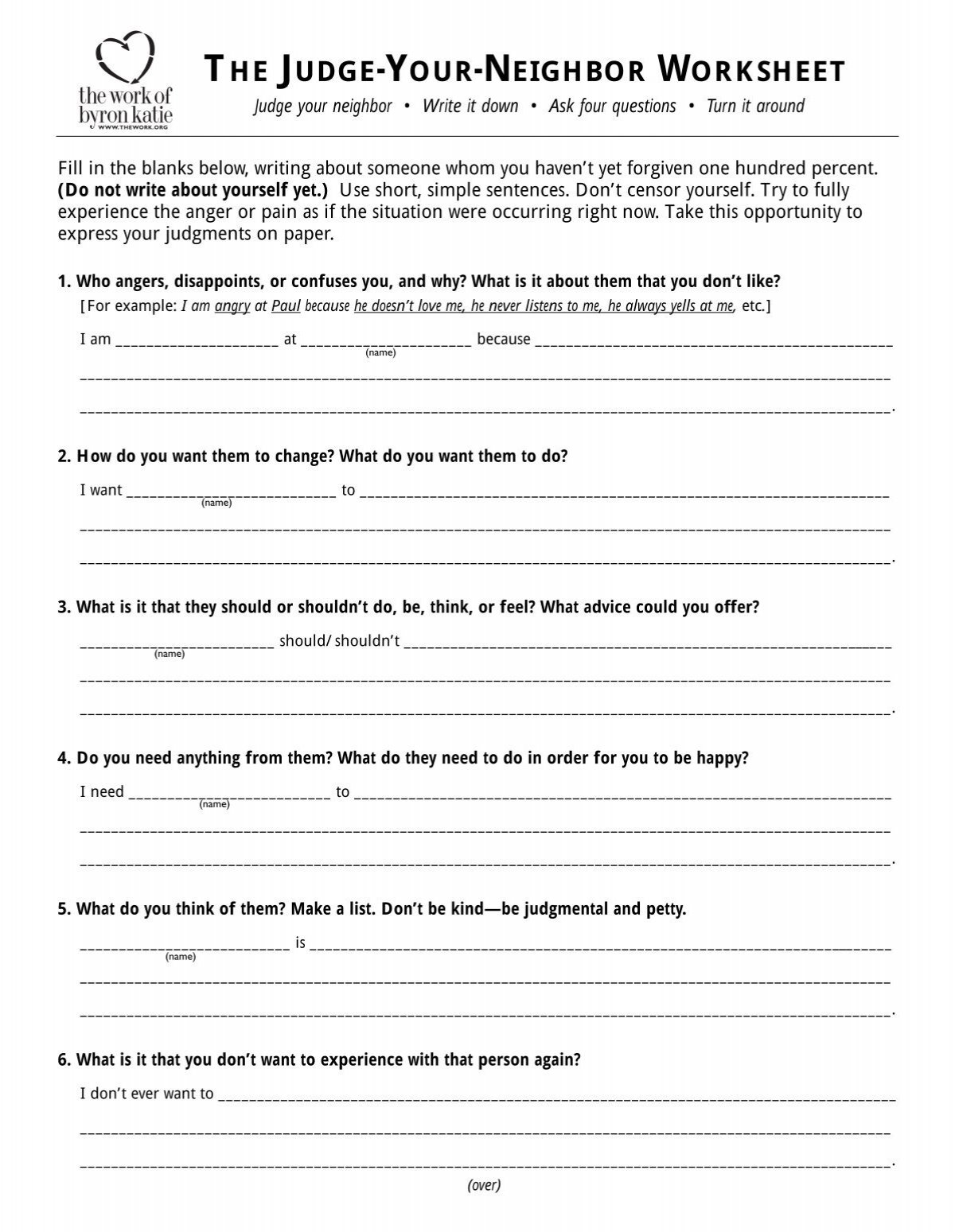 THE JUDGE YOUR NEIGHBOR WORKSHEET THE JUDGE YOUR NEIGHBOR WORKSHEET