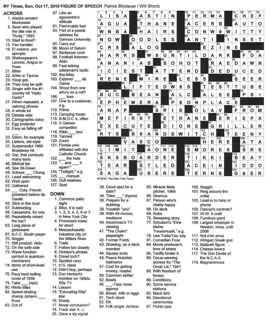 The New York Times Crossword In Gothic 10 17 10 Figure Of Speech The New York Times Crossword In Gothic 10 17 10 Figure Of Speech
