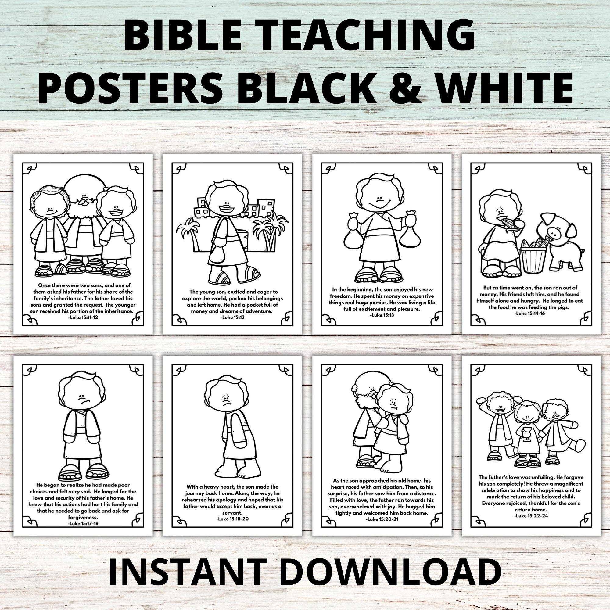 The Prodigal Son Bible Lesson Teaching Posters And Coloring Sunday School Parable Of Jesus Lesson Printable Fathers Day Bible Activity Etsy